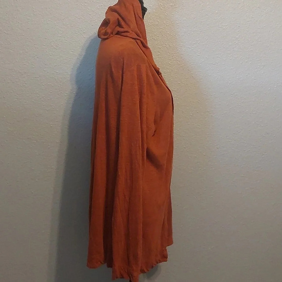 Tahari Linen open front Hooded Cardigan Rust Orange size Large Lagenlook luxury - Picture 6 of 6